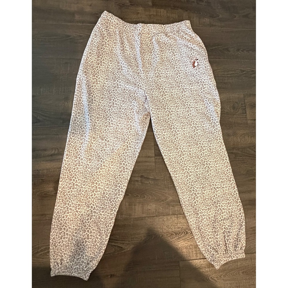 Buc-ee's Leopard Print Jogger Sweatpants Womens 2X Beaver Logo Lounge Pants Tan - Picture 1 of 4